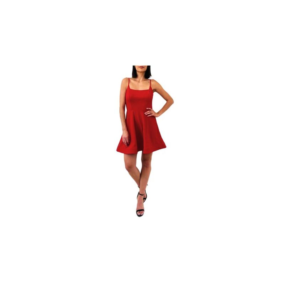 TRIXXI Womens Cut Out Spaghetti Strap Square Neck Short Party Fit + Flare Dress